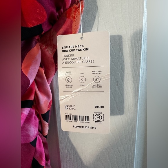 NWT ATHLETA Square Neck Tankini 32 B/C Liana Floral Mauve Swim Top #657740 $84 - Picture 6 of 14